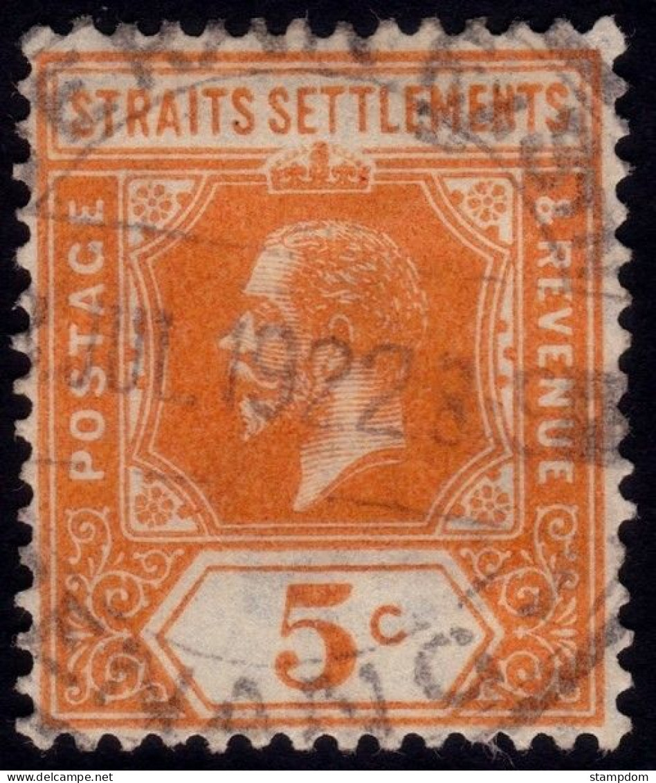 STRAITS SETTLEMENTS 1923 KG5 5c Wmk.MSCA Die I Sc#186a - USED "JERAK Railway Station" Proud D2 @P1137 - Straits Settlements