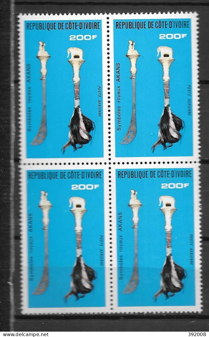 PA - 1974 - N° 67**MNH - Symboles Royaux, Akams - Bloc De 4 - 3 - Costa D'Avorio (1960-...)