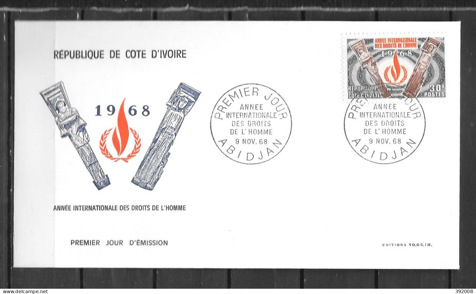 FDC - 1968 - Année Des Droits De L'homme - 5 - Côte D'Ivoire (1960-...)