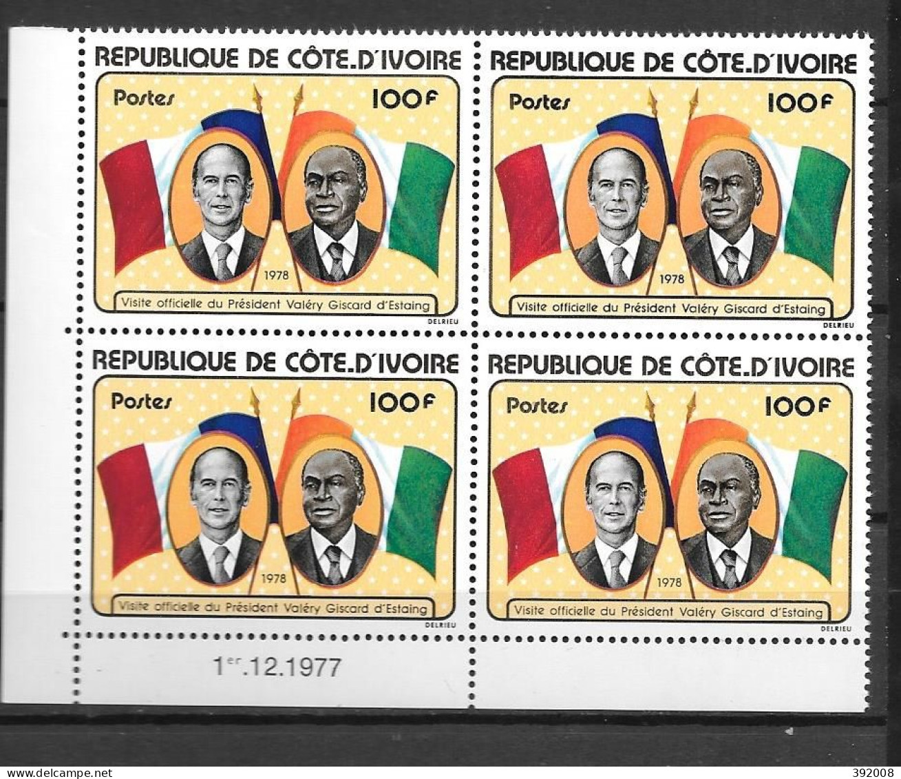 1978 - N° 443 **MNH - Visite De Giscard D'Estaing - Coin Daté - Costa D'Avorio (1960-...)