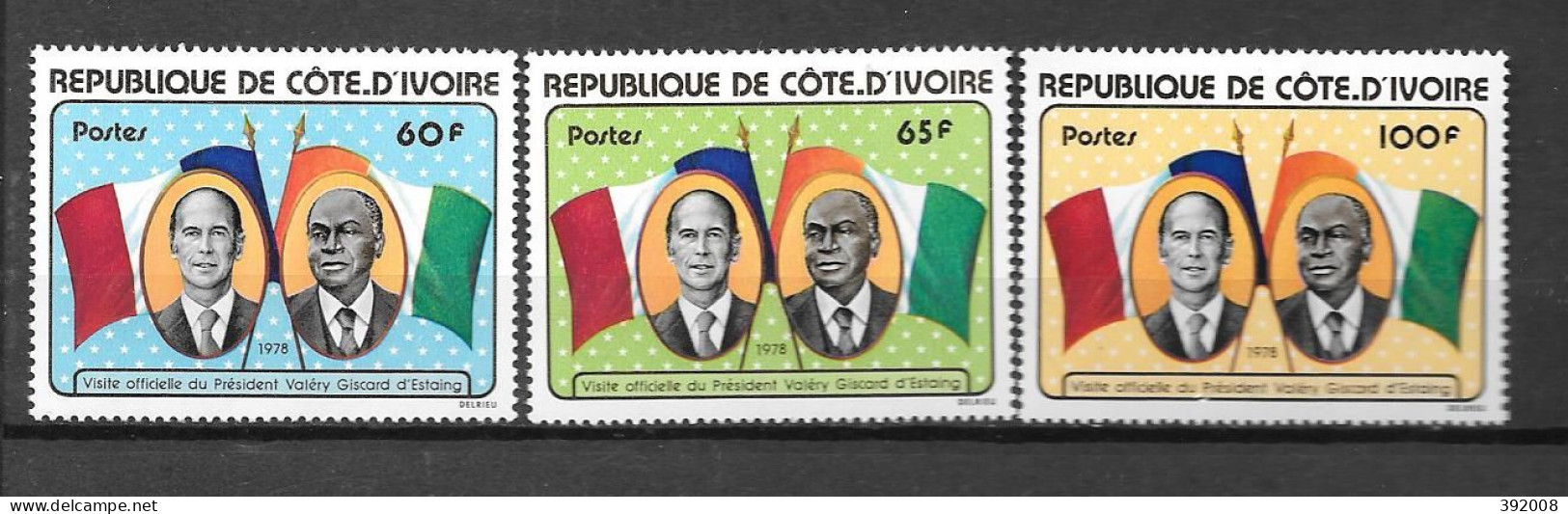 1978 - N° 441 à 443 **MNH - Visite De Giscard D'Estaing - Côte D'Ivoire (1960-...)