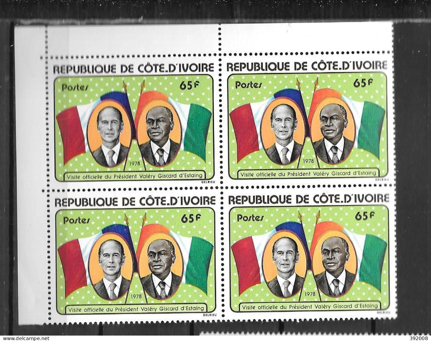 1978 - N° 442 **MNH - Visite De Giscard D'Estaing - Bloc De 4 - 2 - Costa D'Avorio (1960-...)