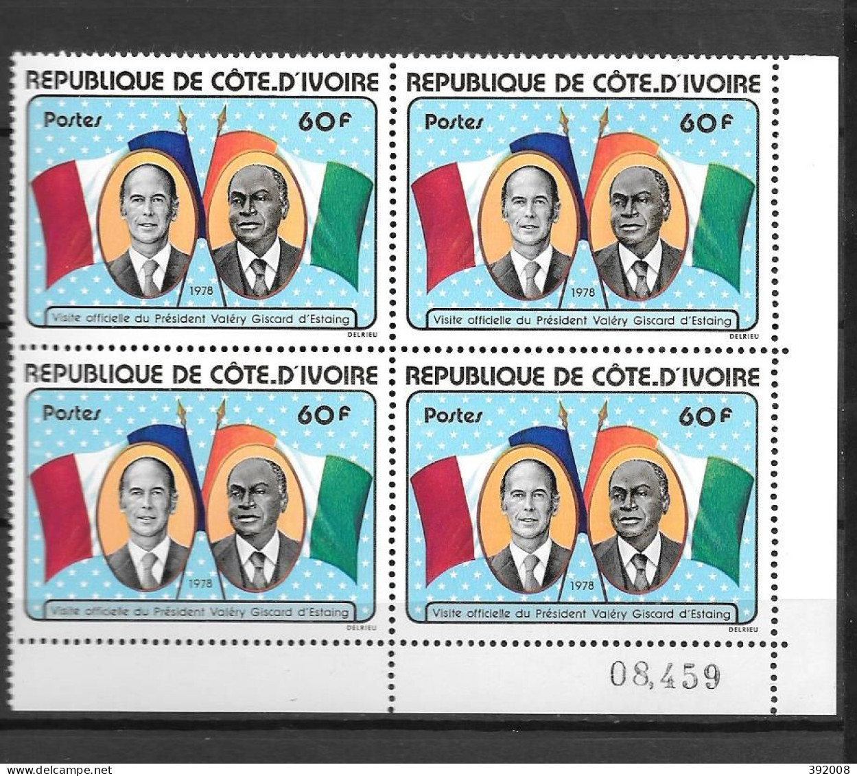 1978 - N° 441 **MNH - Visite De Giscard D'Estaing - Bloc De 4 - 1 - Côte D'Ivoire (1960-...)