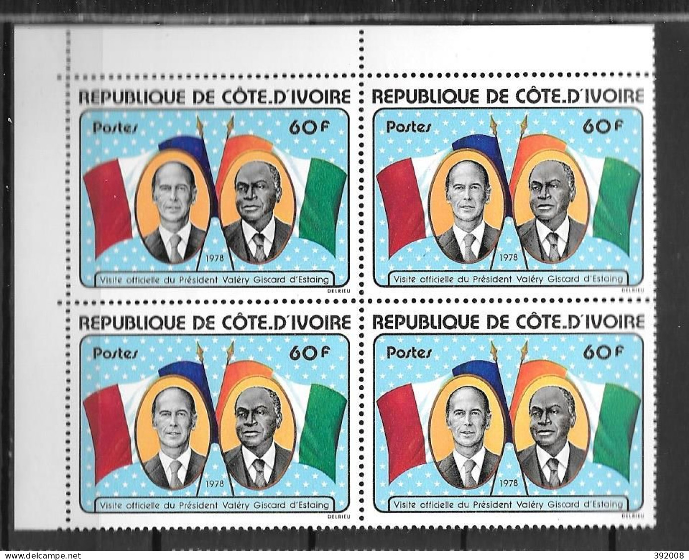 1978 - N° 441 **MNH - Visite De Giscard D'Estaing - Bloc De 4 - 2 - Costa D'Avorio (1960-...)