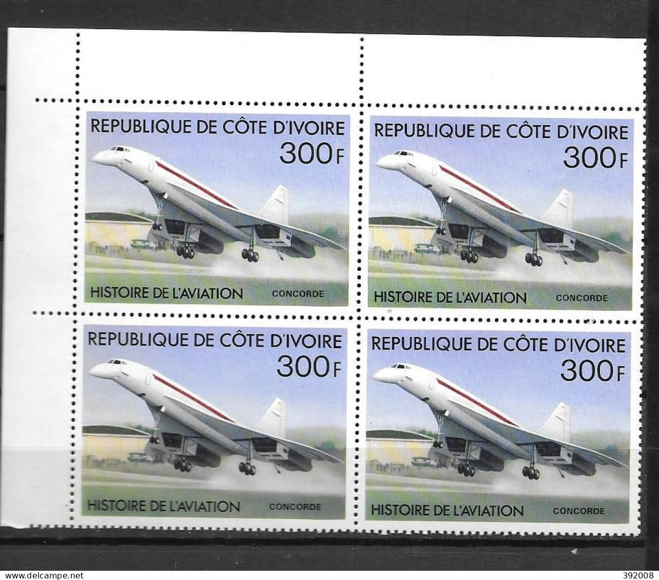 1977 - N° 428 **MNH -Histoire De L'aviation - Concorde - Bloc De 4 - 2 - Côte D'Ivoire (1960-...)