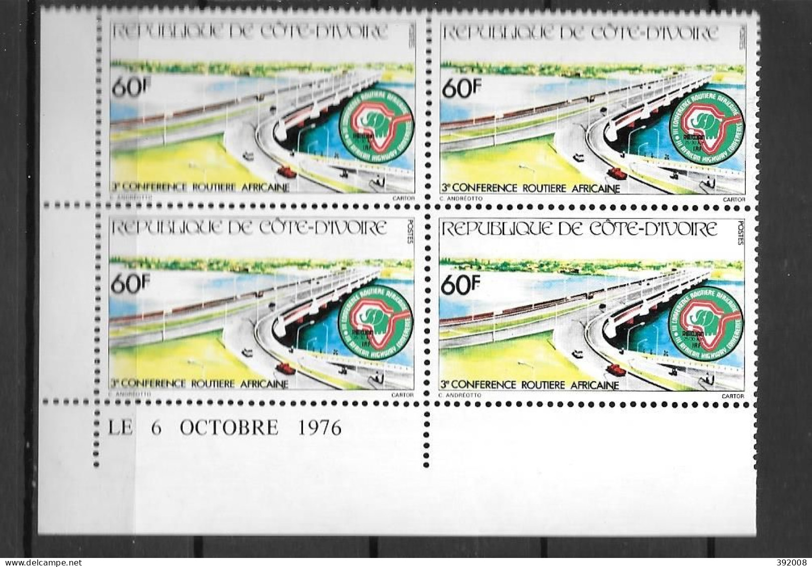 1977 - N° 421**MNH - Conférence Routière Africaine - Bloc De 4 - 2 - Côte D'Ivoire (1960-...)