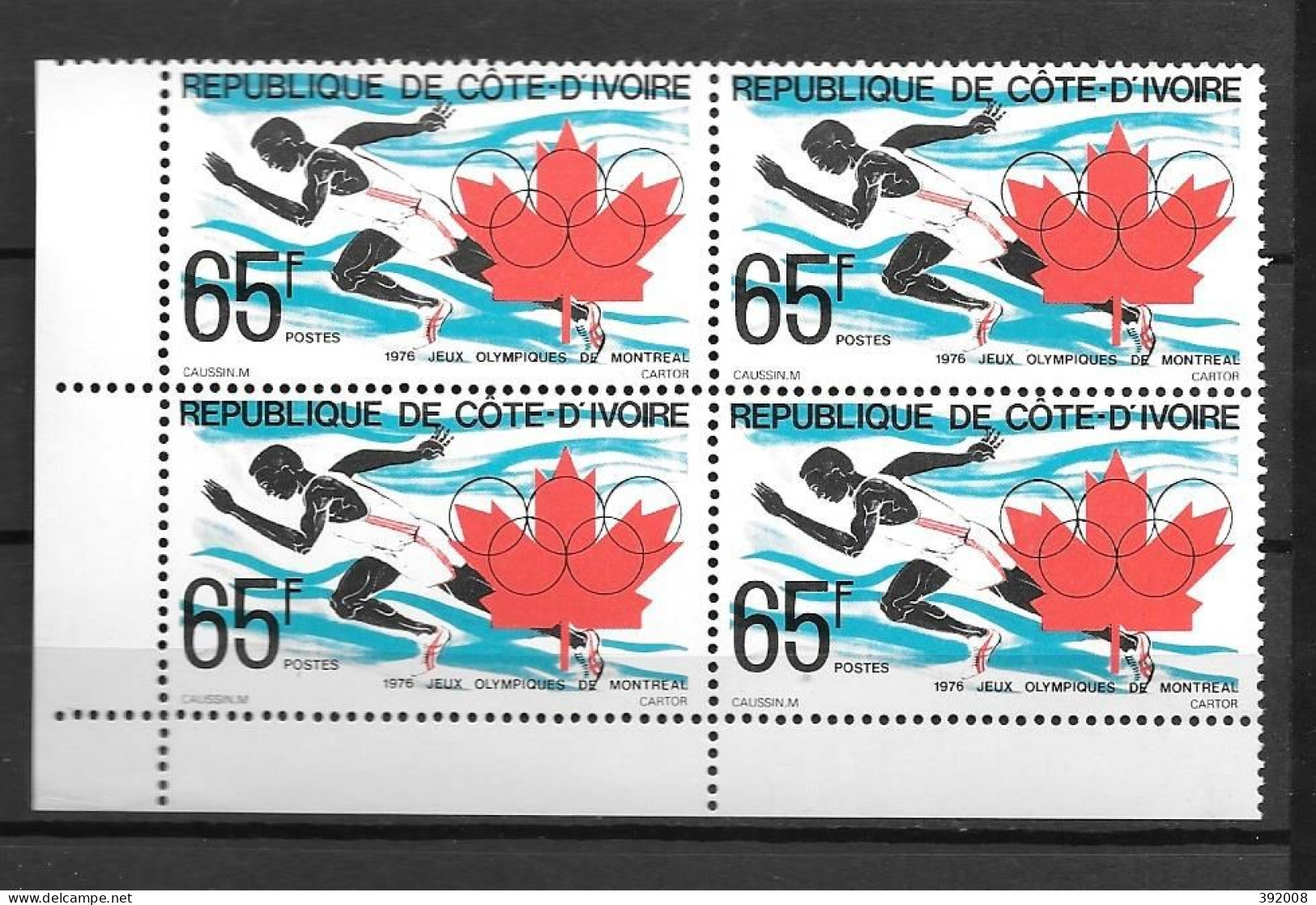 1976 - N° 407**MNH - Jeux Olympiques De Montréal - Bloc De 4 - 3 - Costa De Marfil (1960-...)