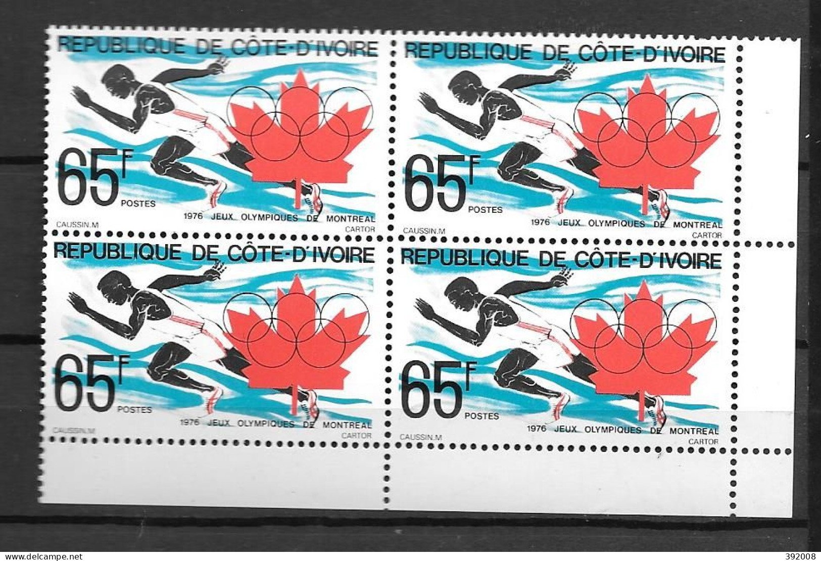 1976 - N° 407**MNH - Jeux Olympiques De Montréal - Bloc De 4 - 1 - Côte D'Ivoire (1960-...)