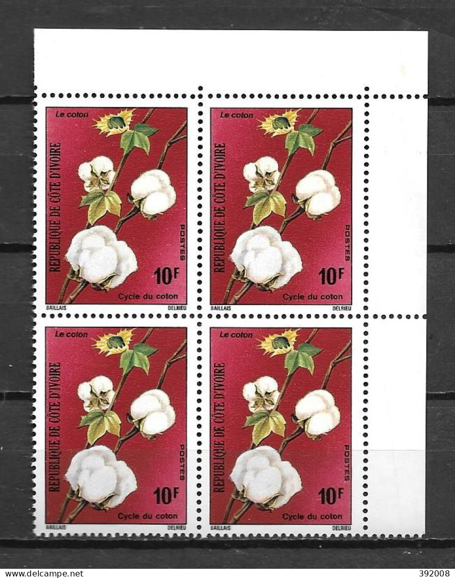 1975 - N° 388**MNH - Culture Du Coton - Bloc De 4 - 1 - Ivory Coast (1960-...)