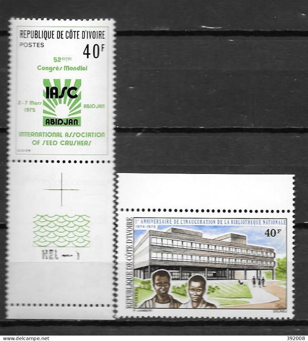 1975 - N° 381 + 382**MNH - Bibliothèque Nationale - Association Des Meuniers - 2 - Côte D'Ivoire (1960-...)