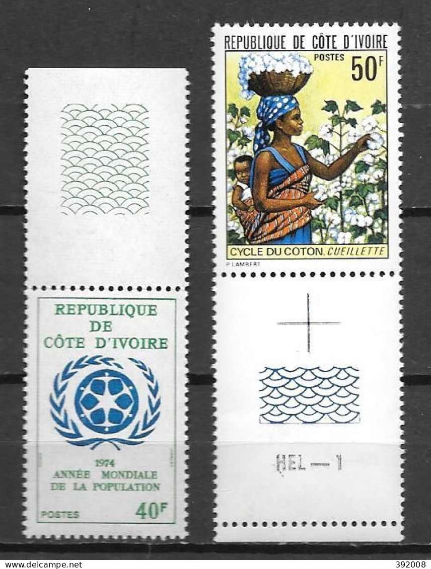 1974 - N° 374 à 375**MNH - Année Mondiale De La Population - Cycle Du Coton - 2 - Ivoorkust (1960-...)