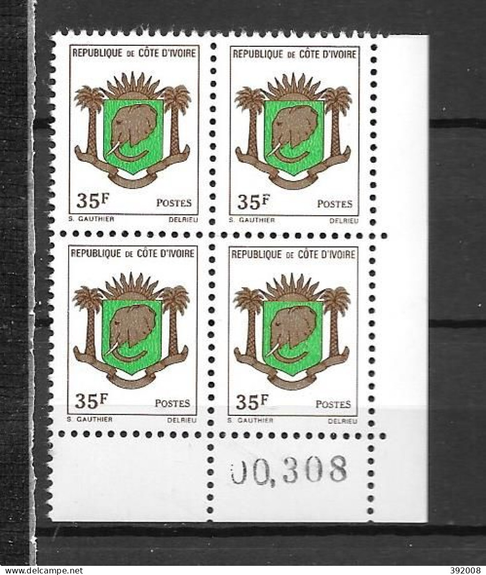 1974 - N° 372**MNH - Armoiries - Bloc De 4 - 3 - Ivoorkust (1960-...)