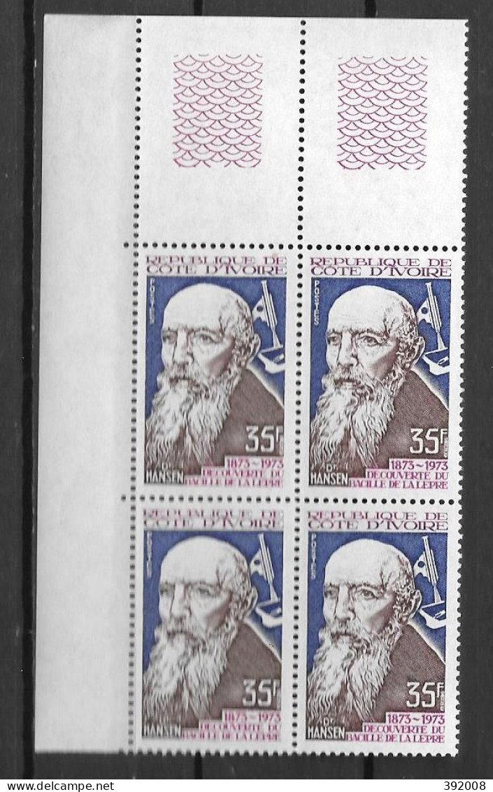 1973 - N° 346**MNH - Bacille De La Lèpre Par Hansen - Bloc De 4 - 1 - Costa D'Avorio (1960-...)