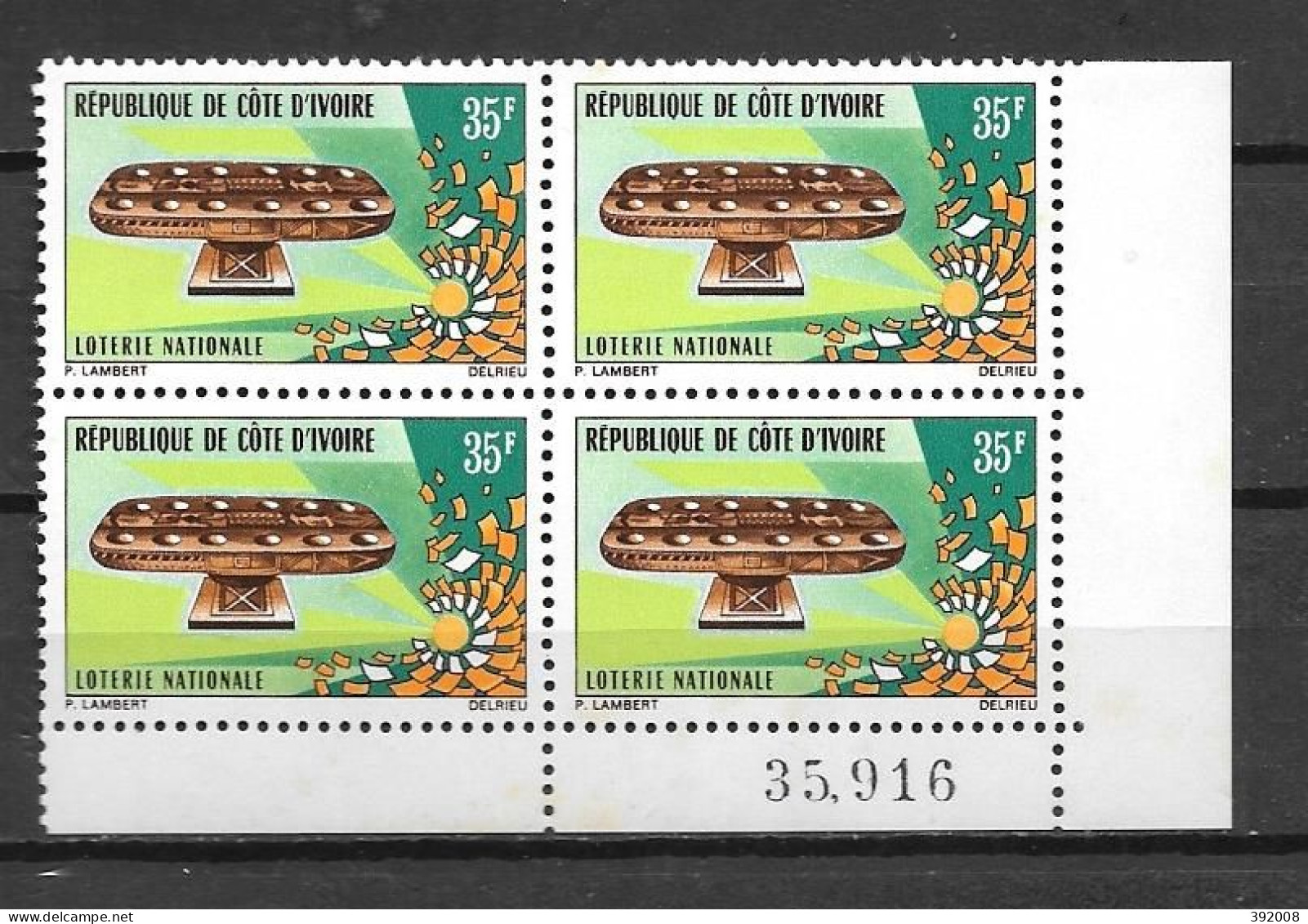 1971 - N° 329**MNH - Loterie Nationale - Bloc De 4 - 1 - Costa De Marfil (1960-...)