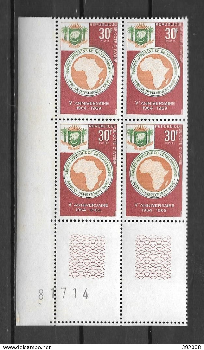 1969 - N° 288**MNH - 5 Ans Banque Africaine De Développement - Bloc De 4 - 1 - Ivory Coast (1960-...)