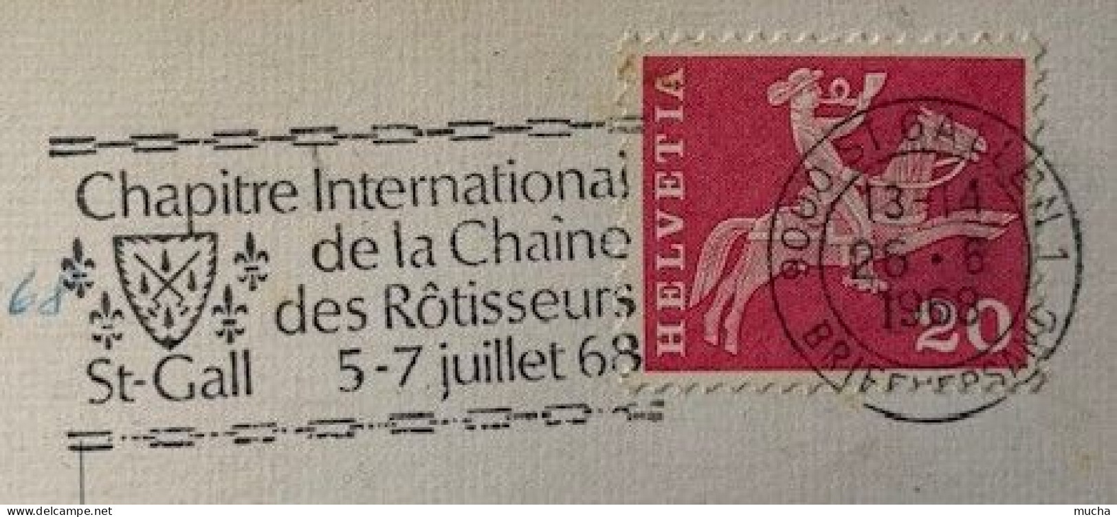 20368 - Empreinte Machine Chapitre International De La Chaîne Des Rôtisseurs St-Gall 26.06.1968 Sur Carte St-Gallen - Ernährung