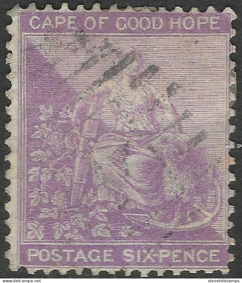 Cape Of Good Hope (CoGH). 1864-77 Hope (with Frame Line). 6d Used. Crown CC W/M SG 25b. M4113 - Cape Of Good Hope (1853-1904)