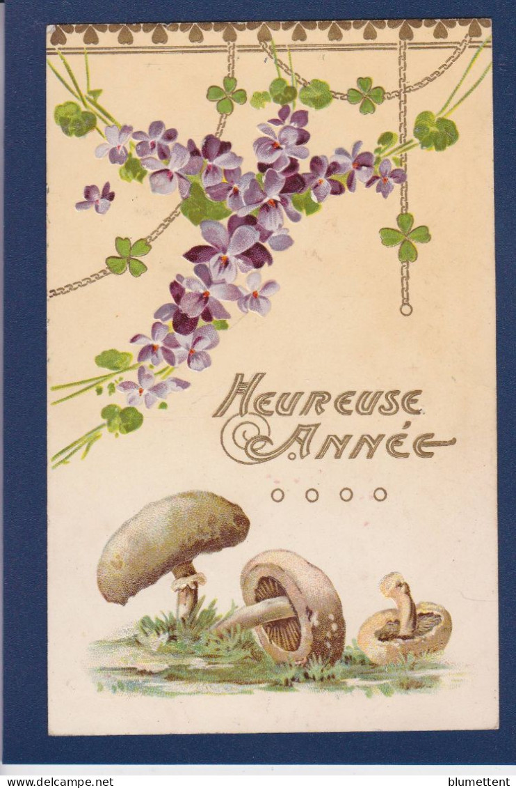 CPA 1 Euro Champignon Mushroom Prix De Départ 1 Euro Circulée Gaufrée Embossed Violettes - Paddestoelen