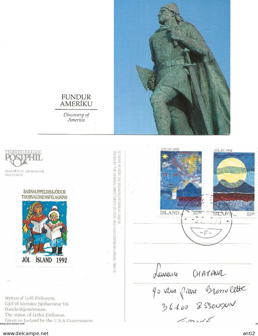 Island Iceland  1992  Christmas Stamps + Label On Card , Mi  774-775  Cancelled 3.2.1993, - Lettres & Documents