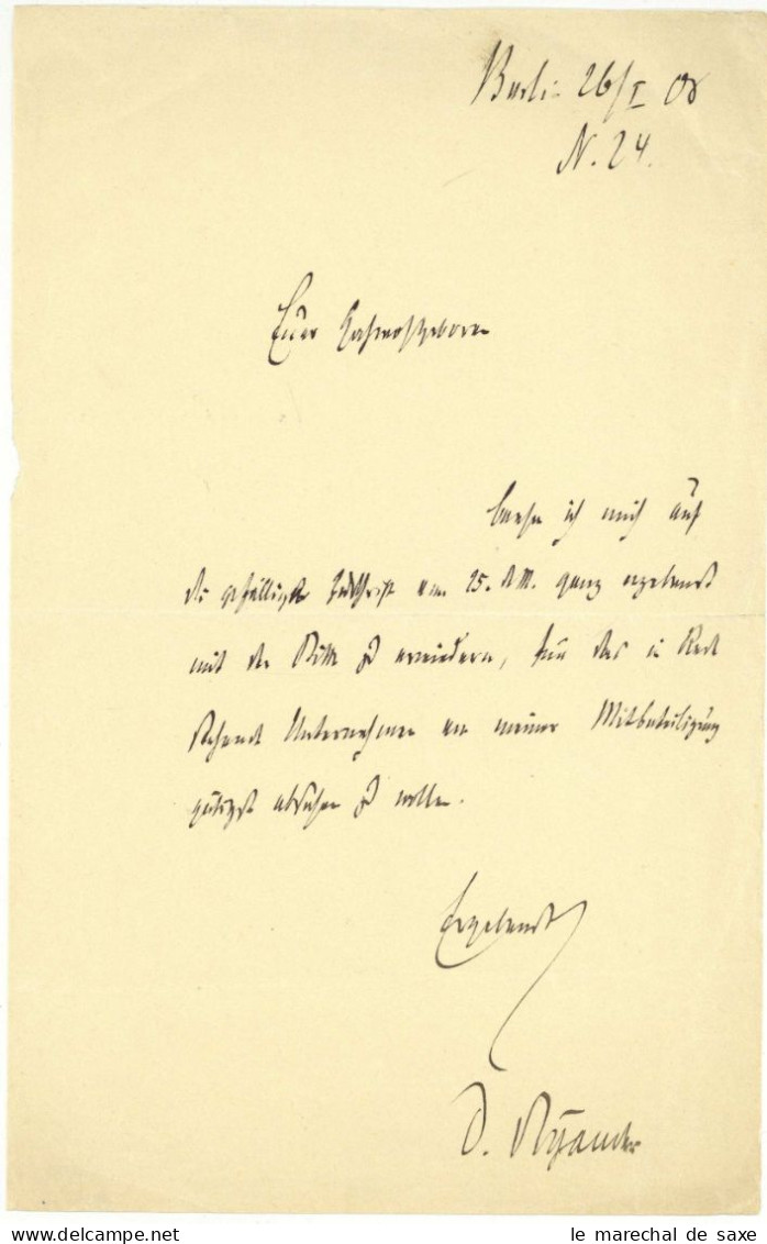 Theologie Ernst Von Dryander (1843-1922) Theologe Autograph Berlin 1908 - Inventori E Scienziati