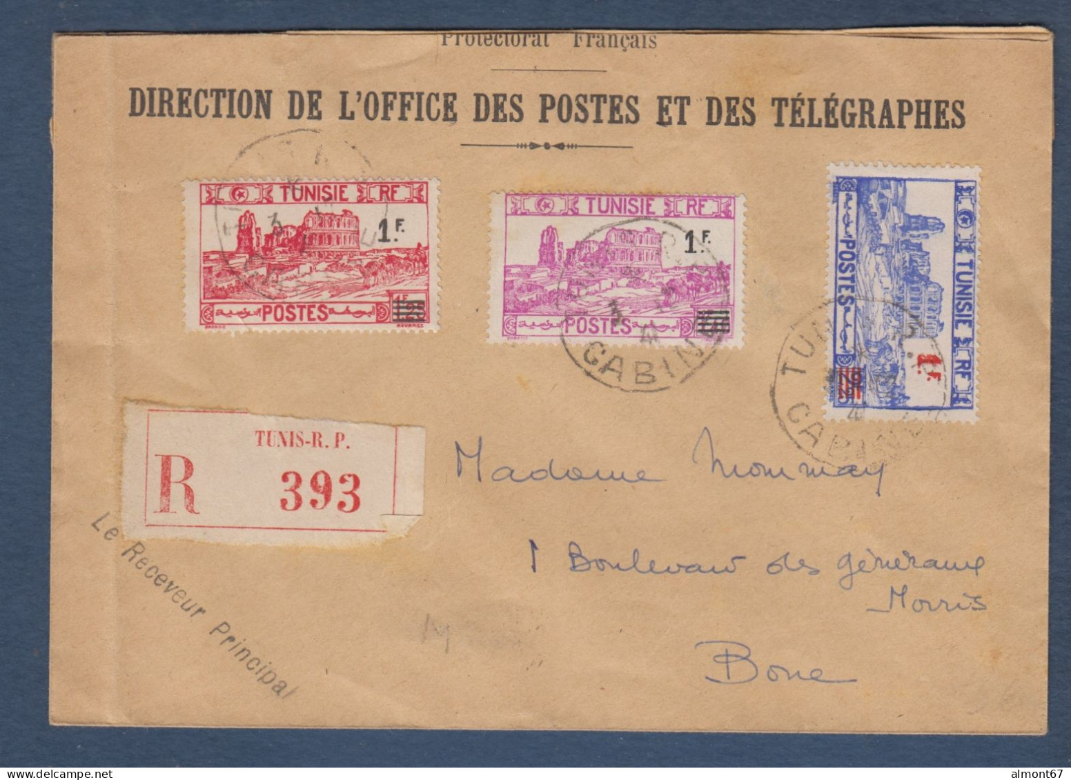 Lettre  Recommandée  De TUNIS  RP  CABINE  1941 - Cartas & Documentos