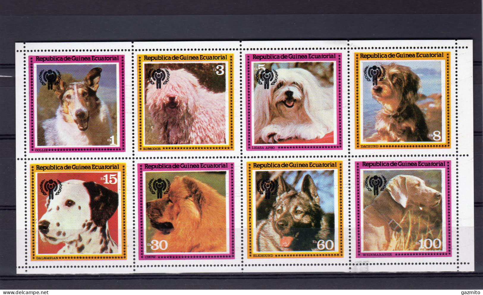 Guinea Equat. 1979, Dogs, Overp. Year Of The Child, 8val In Block - Equatoriaal Guinea