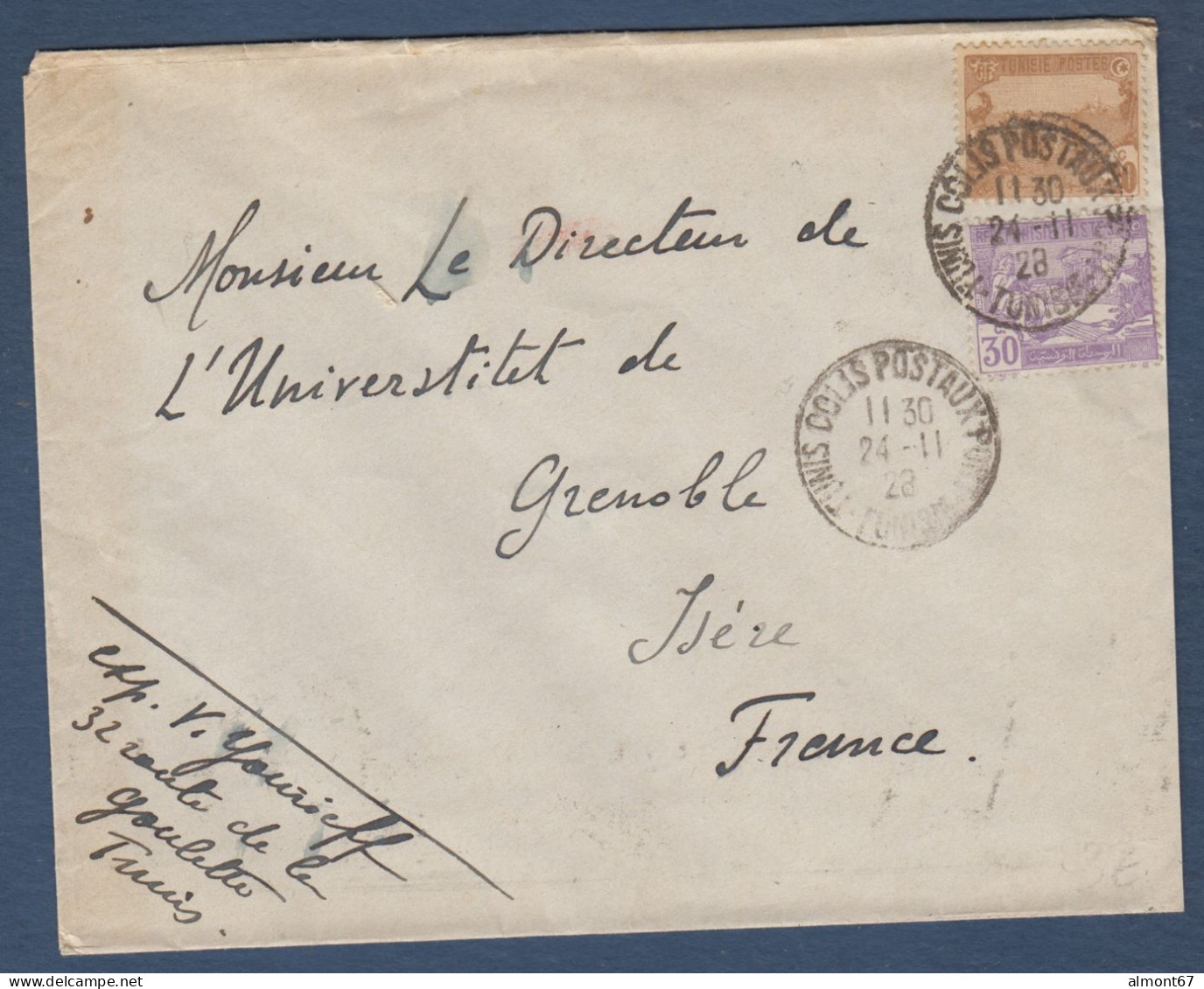 Lettre    De TUNIS  COLIS POSTAUX PORT  1928 - Cartas & Documentos