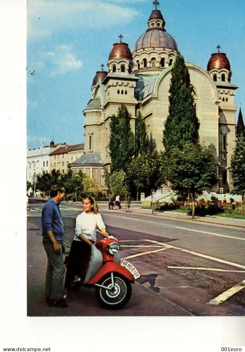 ROMANIA 092x1974 TARGU MURES, CATHEDRAL & SCOOTER BIKE, Unused Postal Stationery Prepaid Card - Registered Shipping! - Postal Stationery