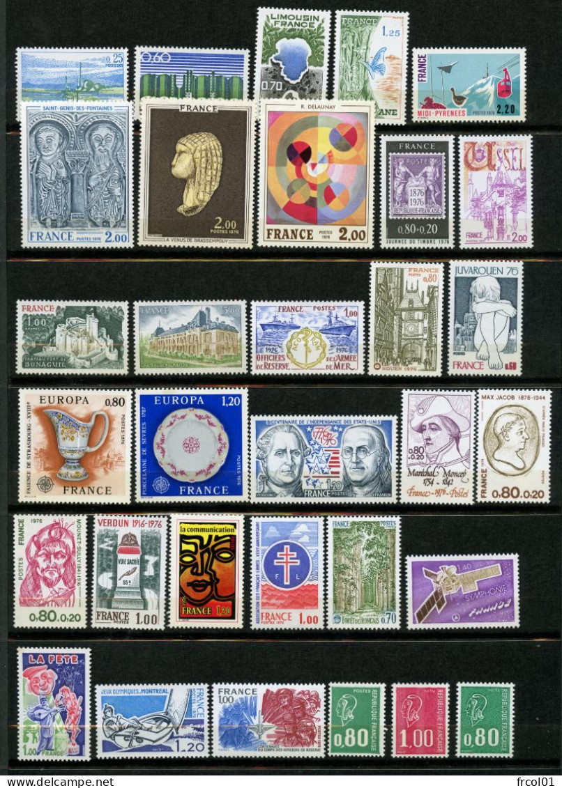 France, Yvert Année Complète 1976**, Luxe, 1863/1913 , 52 Timbres , MNH - 1970-1979