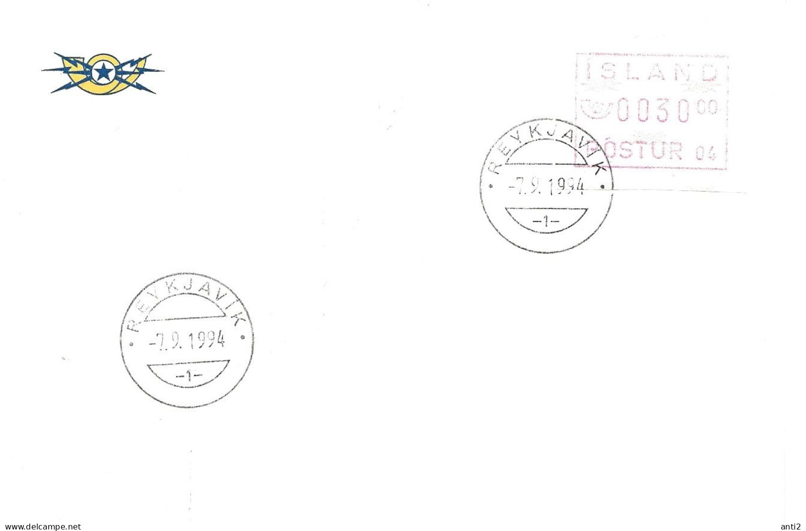 Island Iceland  1994  Vending Machine Label,  Cancelled   7.9.94 - Covers & Documents