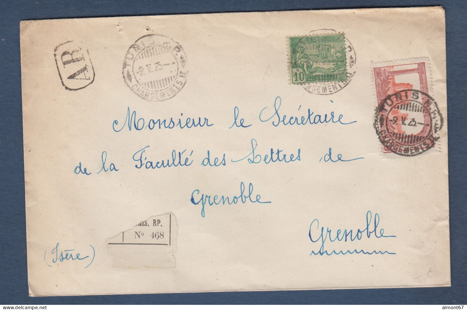 Lettre  Recommandée  De TUNIS RP  CHARGEMENTS II  1925 - Covers & Documents