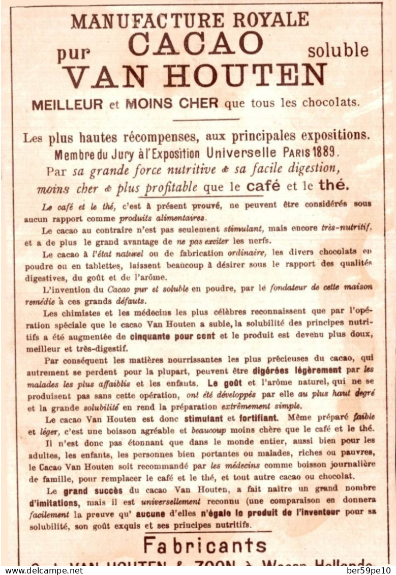 CHROMO CACAO VAN HOUTEN  FILLETTE ET SA POUPEE REGARDANT LE GARCON ECRIRE SUR LE MUR - Van Houten