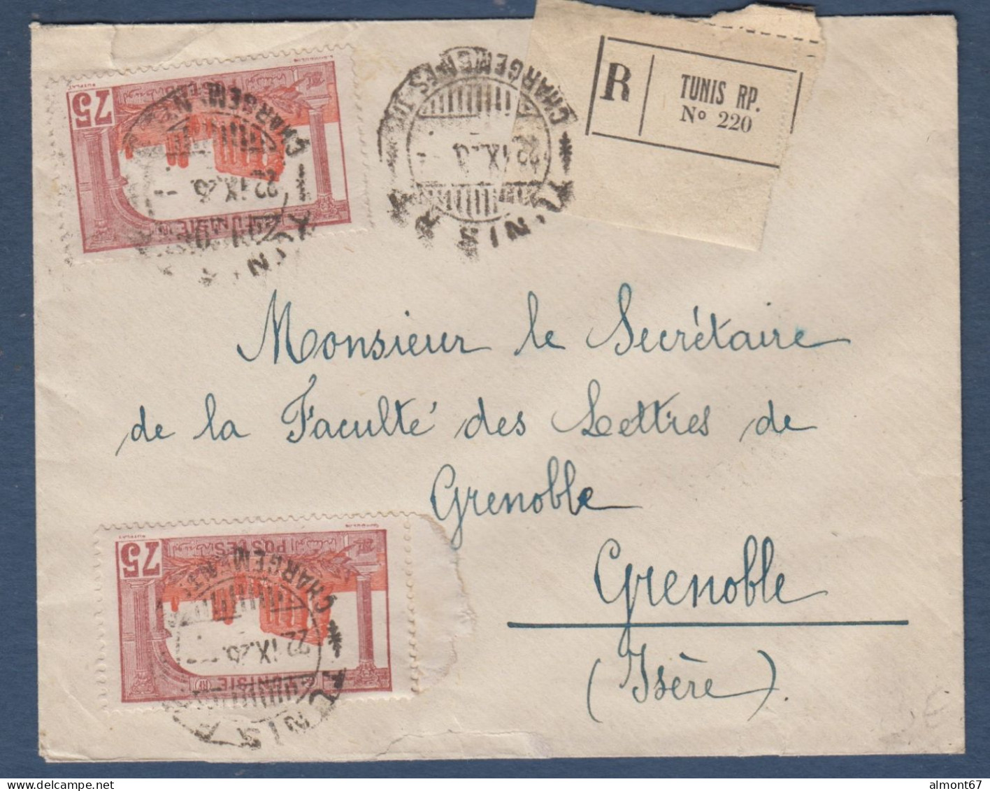 Lettre  Recommandée  De TUNIS RP  CHARGEMENTS III  1925 - Cartas & Documentos