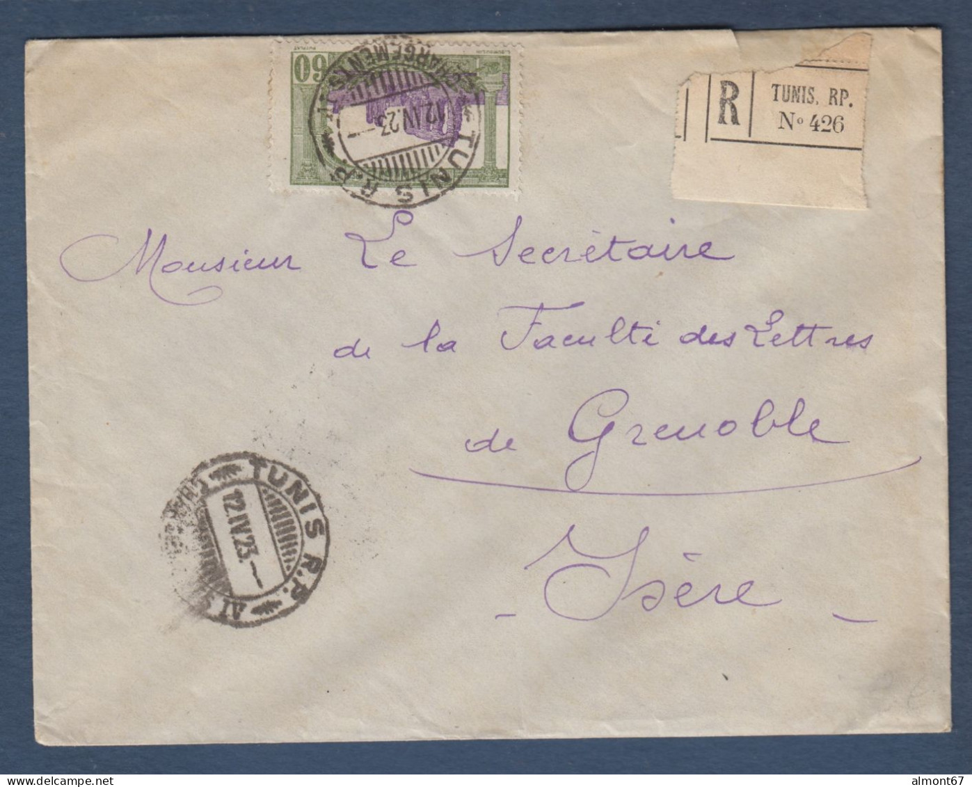 Lettre  Recommandée  De TUNIS RP  CHARGEMENTS IV  1923 - Storia Postale
