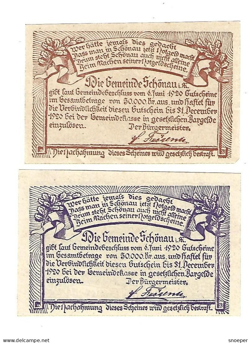 **Austria Notgeld   Schonau  A Im Muhlkreis  20+50  Heller   966d+h  Cat Val 2 Euro - Oesterreich