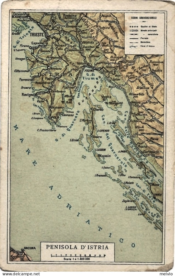 1940circa-cartolina Geografica Penisola D'Istria - Cartes Géographiques