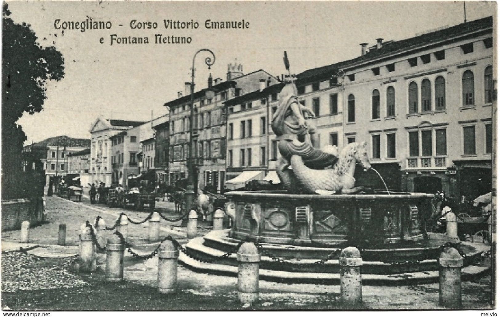 1916-Treviso Conegliano Corso Vittorio Emanuele E Fontana Nettuno, Viaggiata - Treviso