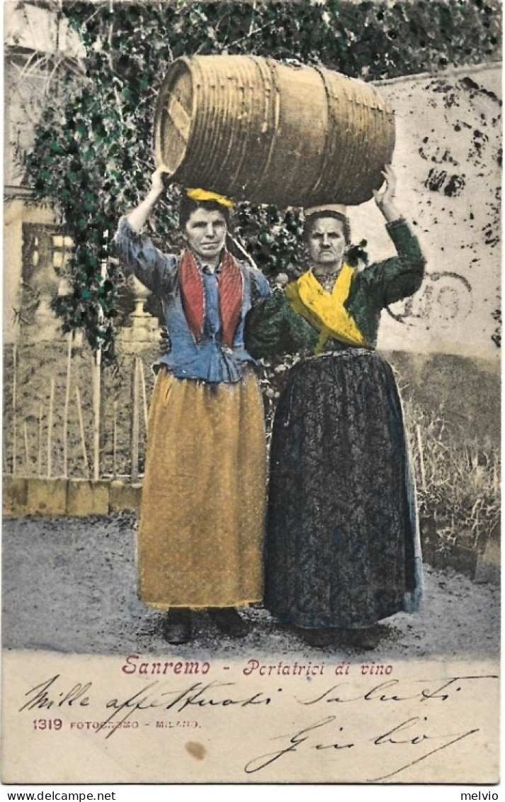 1900circa-Sanremo Portatrici Di Vino (acquarellata) Viaggiata - San Remo