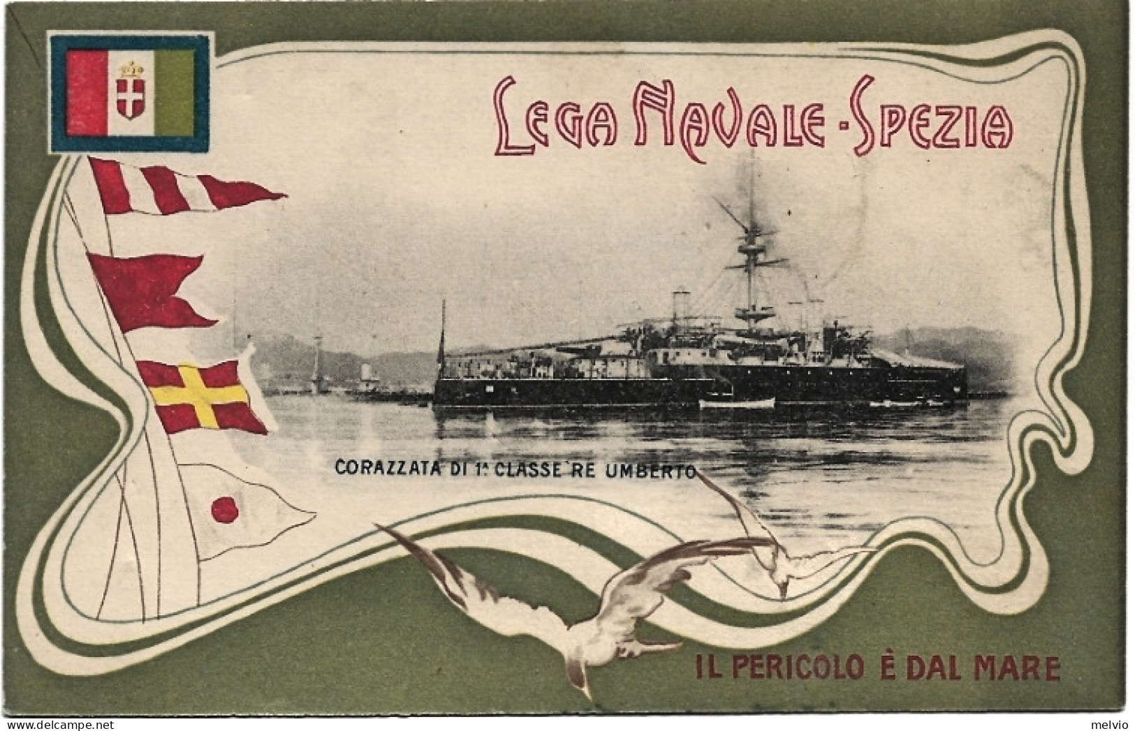 1900circa-La Spezia Lega Navale ,Corazzata Di I^ Classe Re Umberto - La Spezia