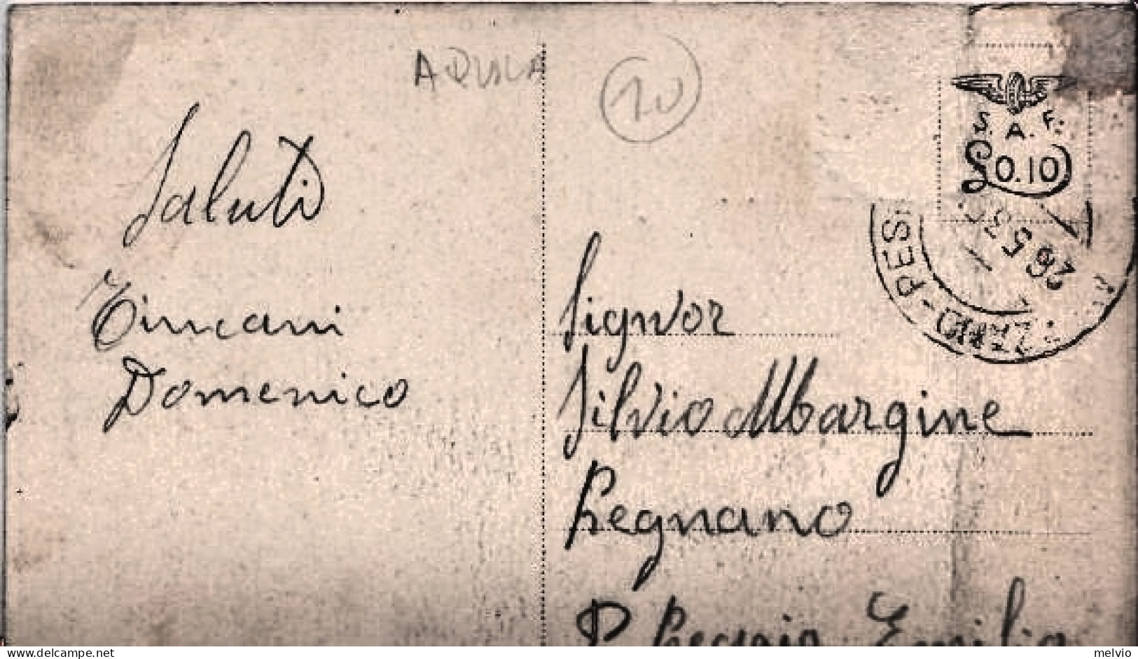 1935-Avezzano (Aquila) Saluti Cartolina Con Piega Laterale Verticale - L'Aquila