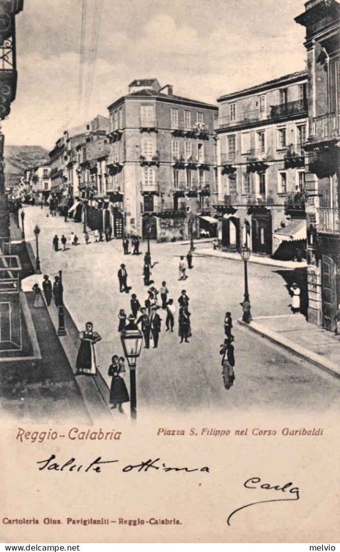 1905ca.-Reggio Calabria, Piazza S.Filippo Nel Corso Garibaldi, Animata, Viaggiat - Reggio Calabria