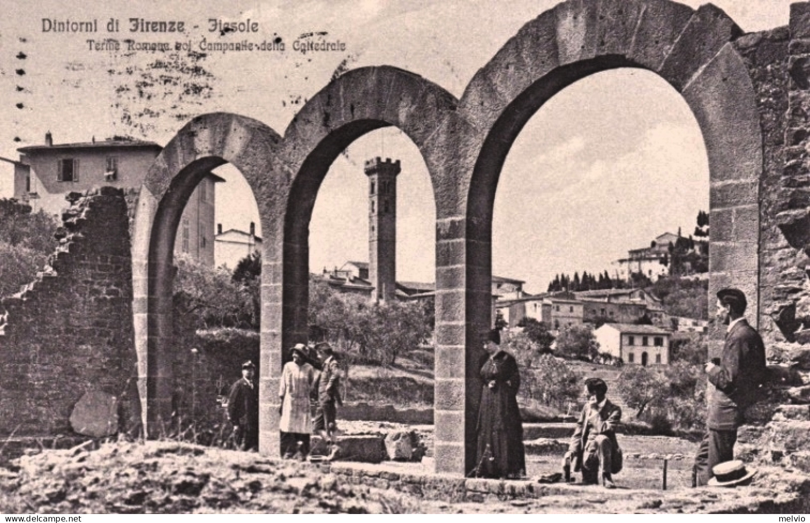 1916-Fiesole, Firenze, Terme Romane Col Campanile Della Cattedrale, Animata E Vi - Firenze (Florence)