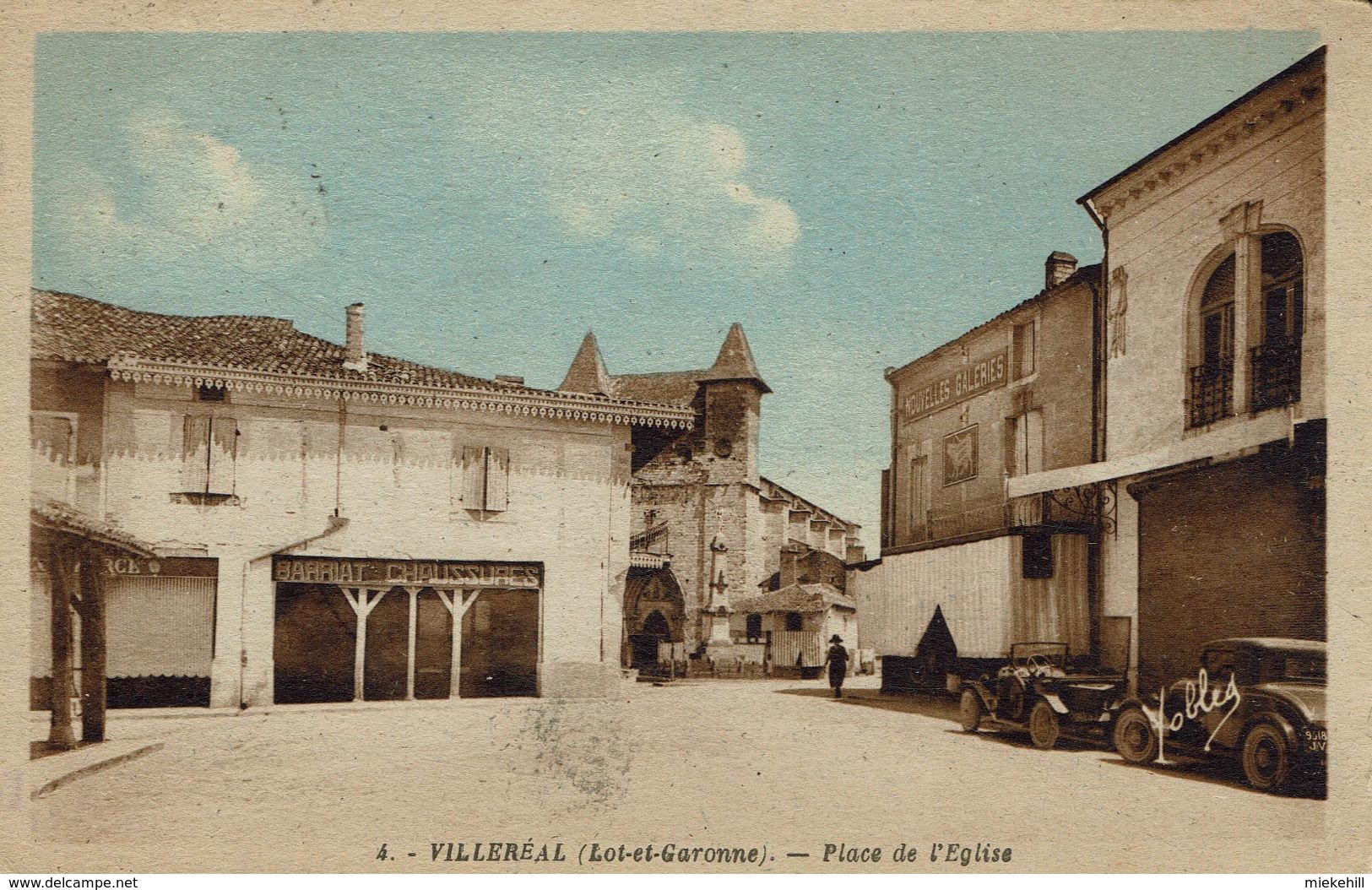 47-VILLEREAL-PLACE DE L'EGLISE-AUTOMOBILES VINTAGE-CHAUSSURES BARRIAT-NOUVELLES GALERIES - Villeneuve Sur Lot