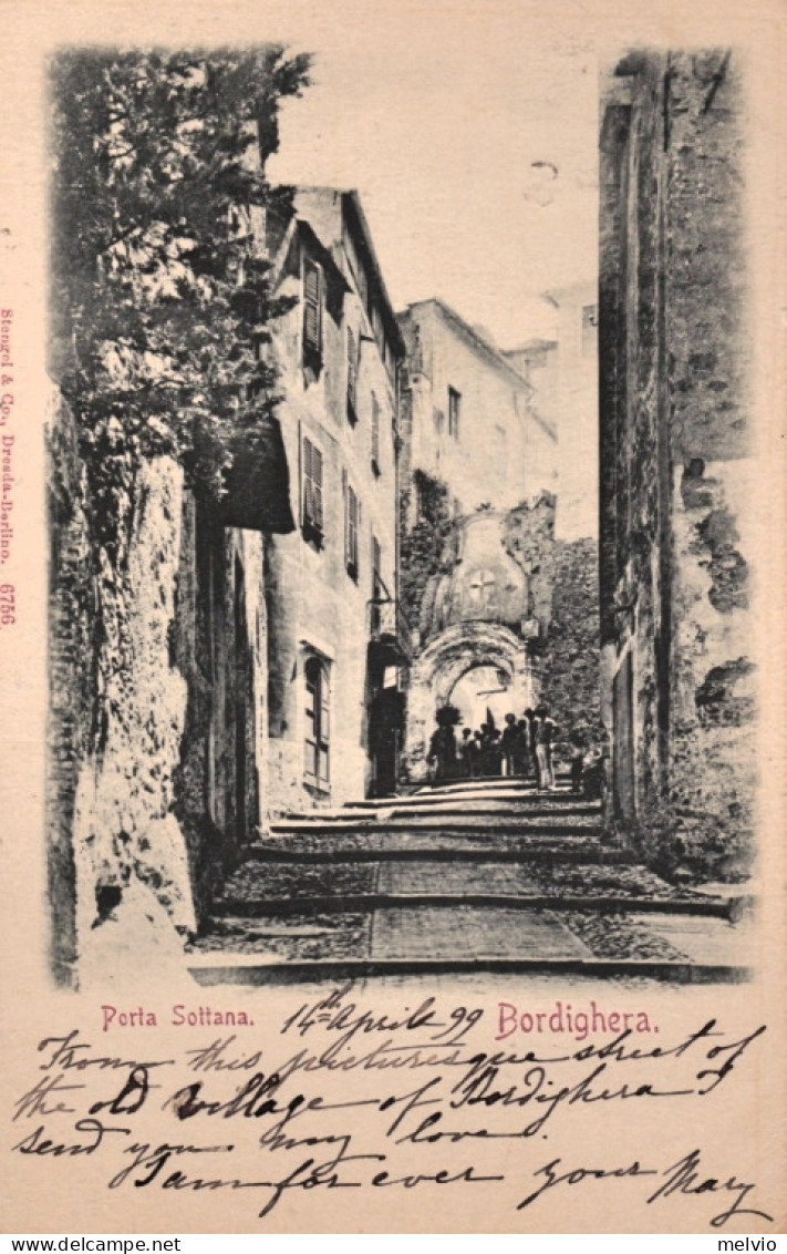 1899-Bordighera, Imperia, Porta Sottana Animata, Viaggiata - Imperia