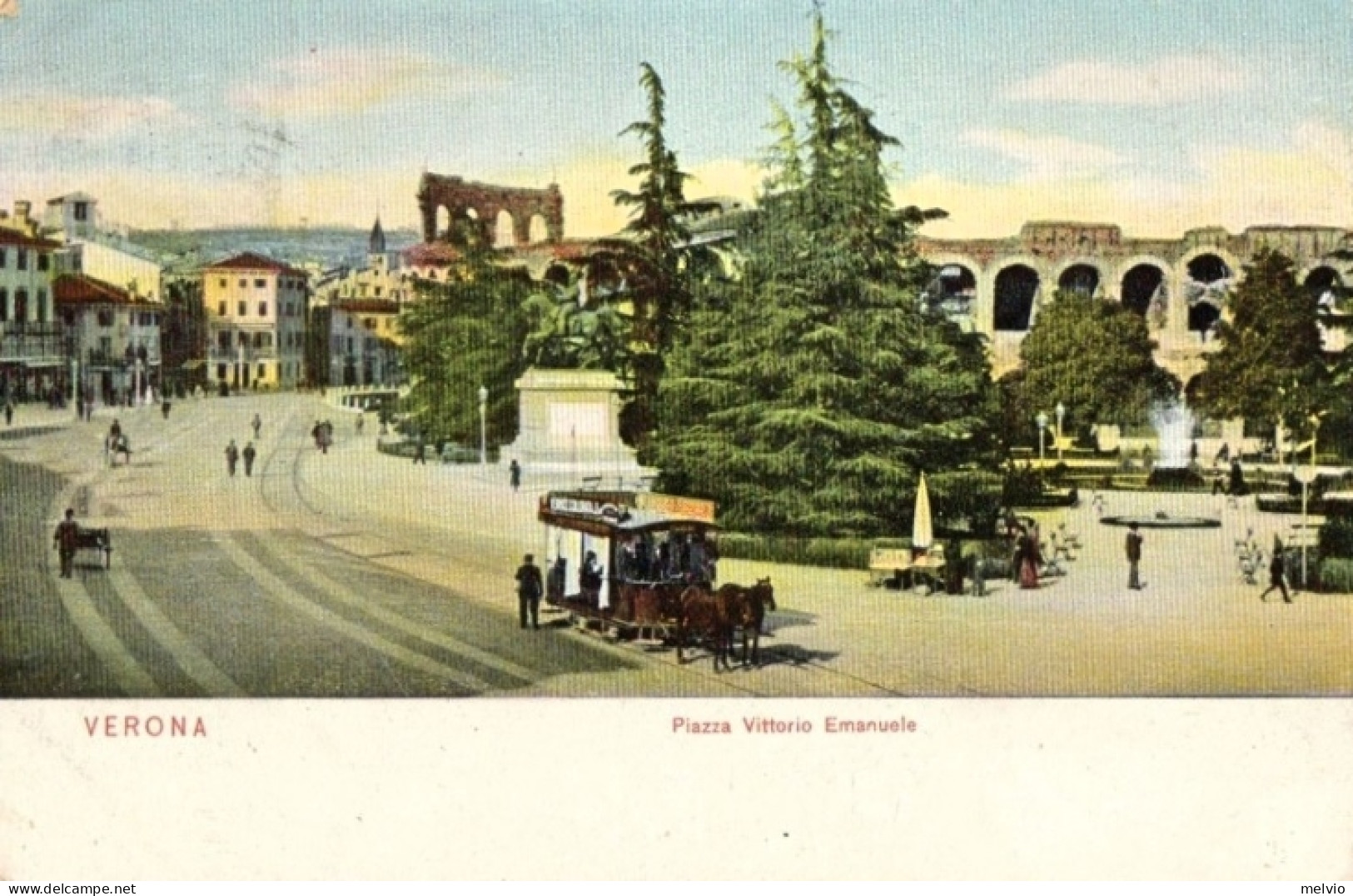 1906-Verona, P.zza Vittorio Emanuele Con Tram, Viaggiata - Verona