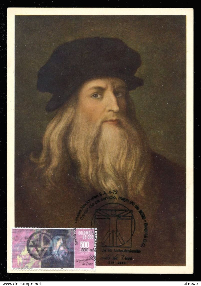 COLOMBIA (2019) Carte Maximum Card - 500 Años Fallecimiento Leonardo Da Vinci, Galleria Degli Uffizi - Kolumbien