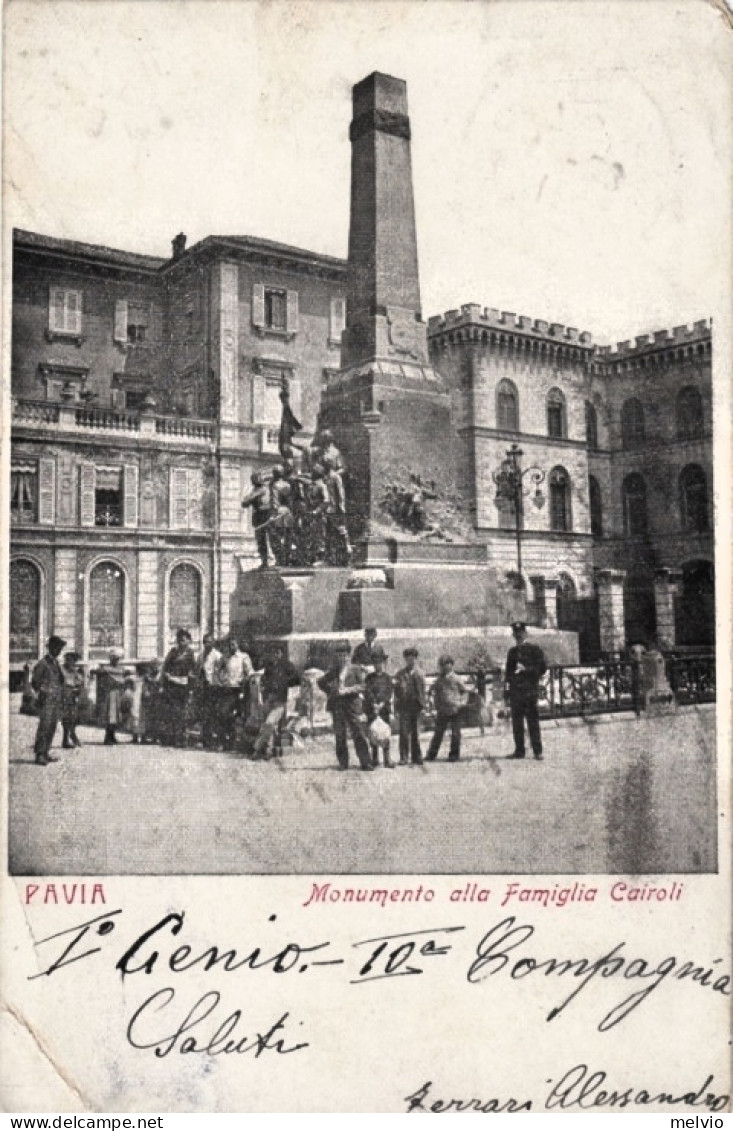 1904-ca.-Pavia, Abitanti E Vigile Davanti Al Monumento Alla Famiglia Cairoli, Vi - Pavia