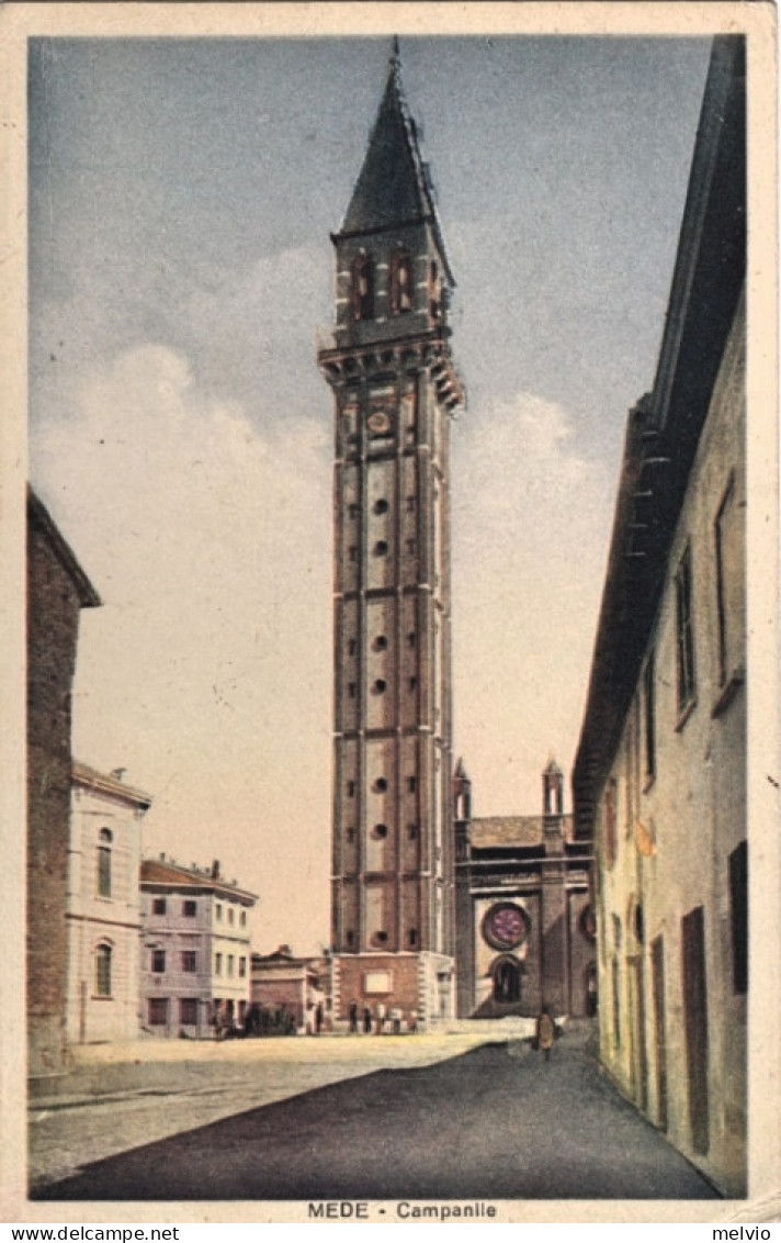 1932-Mede Pavia, Campanile, Viaggiata - Pavia