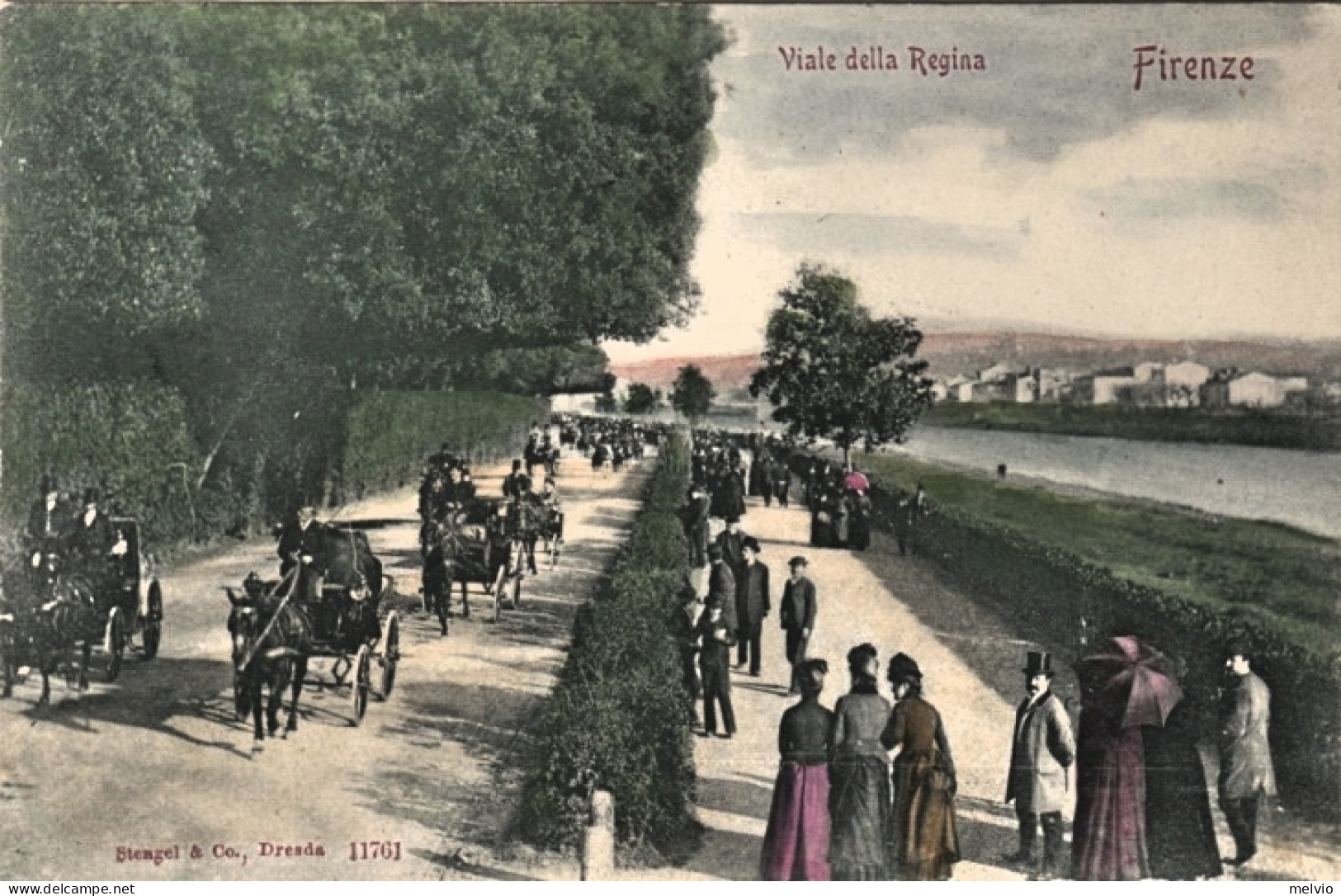 1900-ca.-Firenze, Viale Della Regina Con Carrozze E Calessi, Viaggiata - Firenze (Florence)