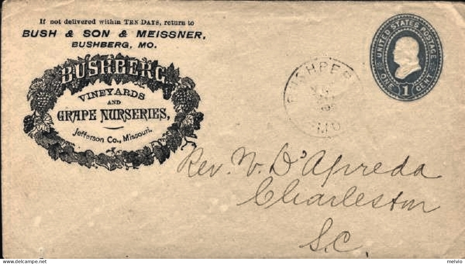 1890-U.S.A. Illustrated Envelope Bush Et Son Bushberg Vineyards And Grape Nurser - ...-1900